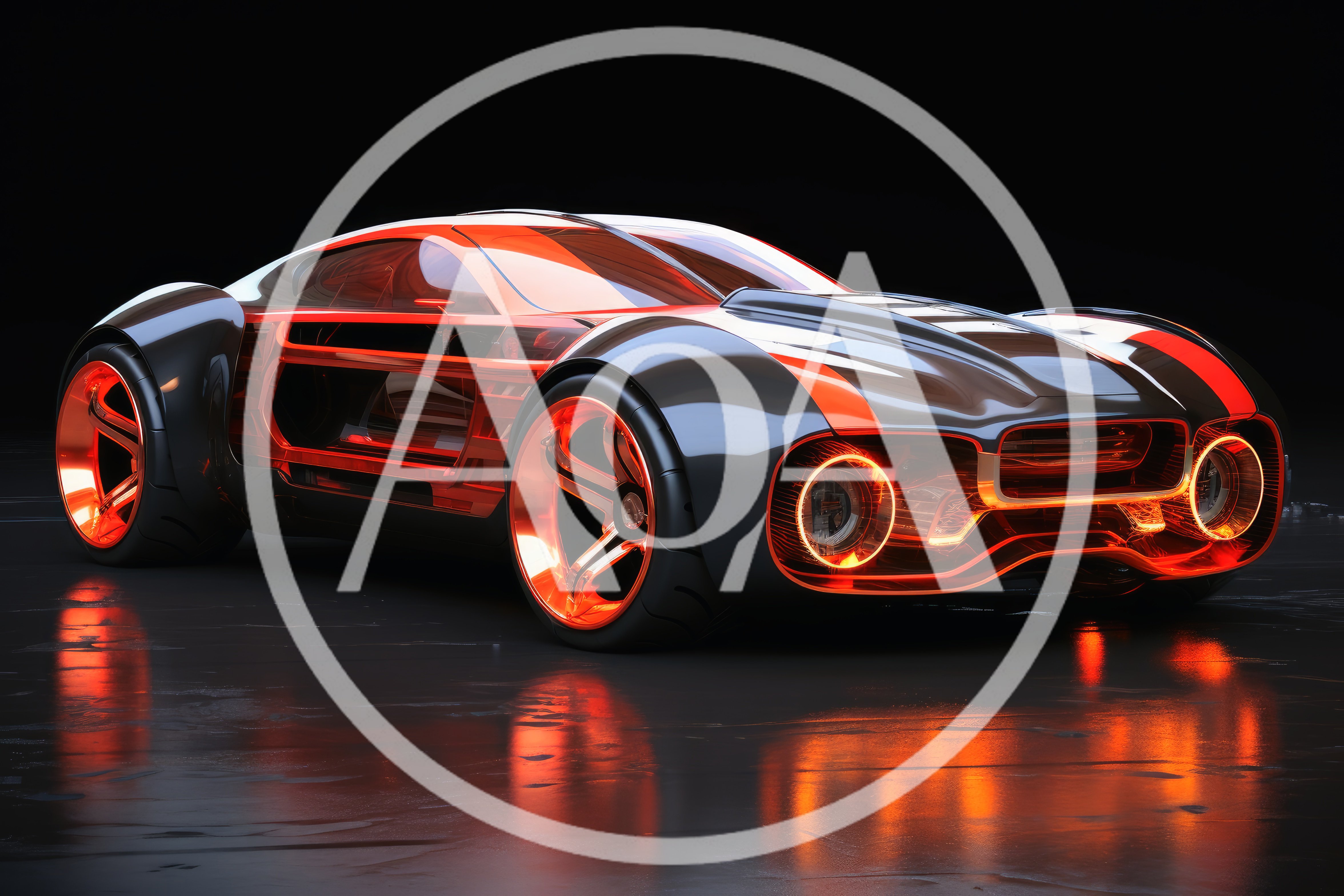 Futuristic Concept Sports Car With Glowing Orange Accents
