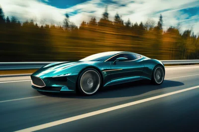 Teal Sports Car Driving Fast on Highway