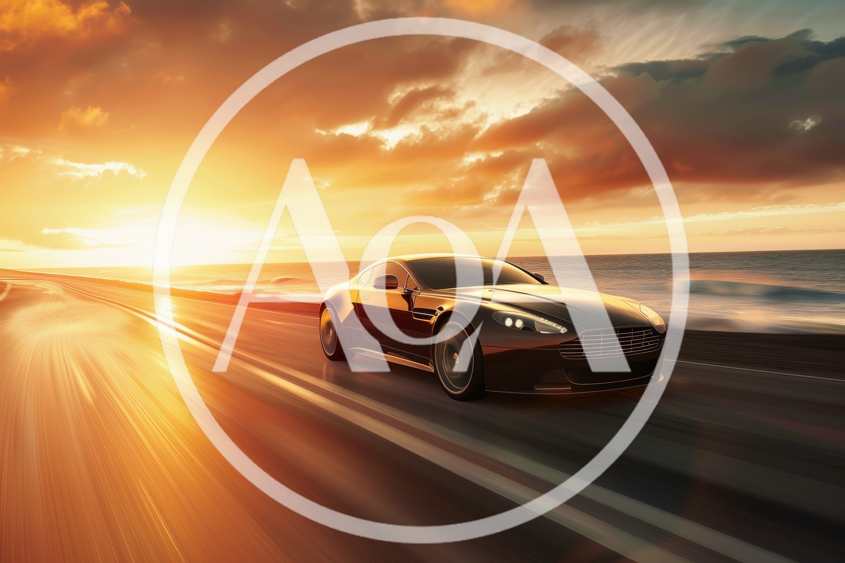 Luxury Sports Car Driving Along Coastal Highway At Sunset