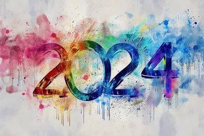 Colorful Watercolor 2024 New Year Typography