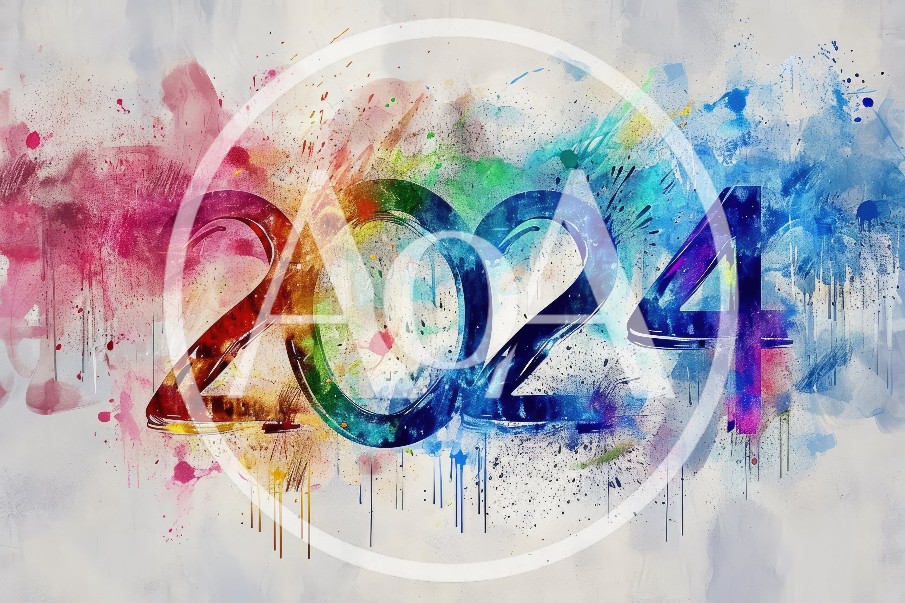 Colorful Watercolor 2024 New Year Typography