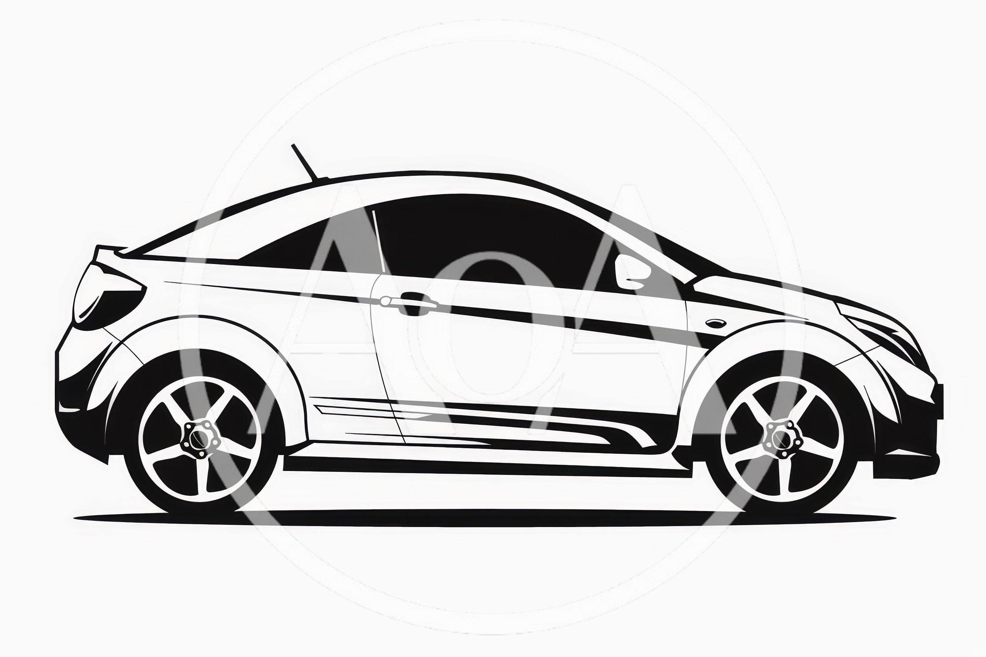 Black And White Vector Illustration Of A Sporty Coupe