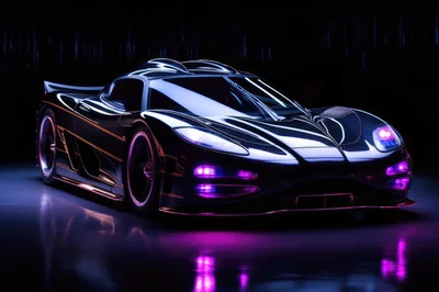 Futuristic Black Supercar With Neon Purple Lighting