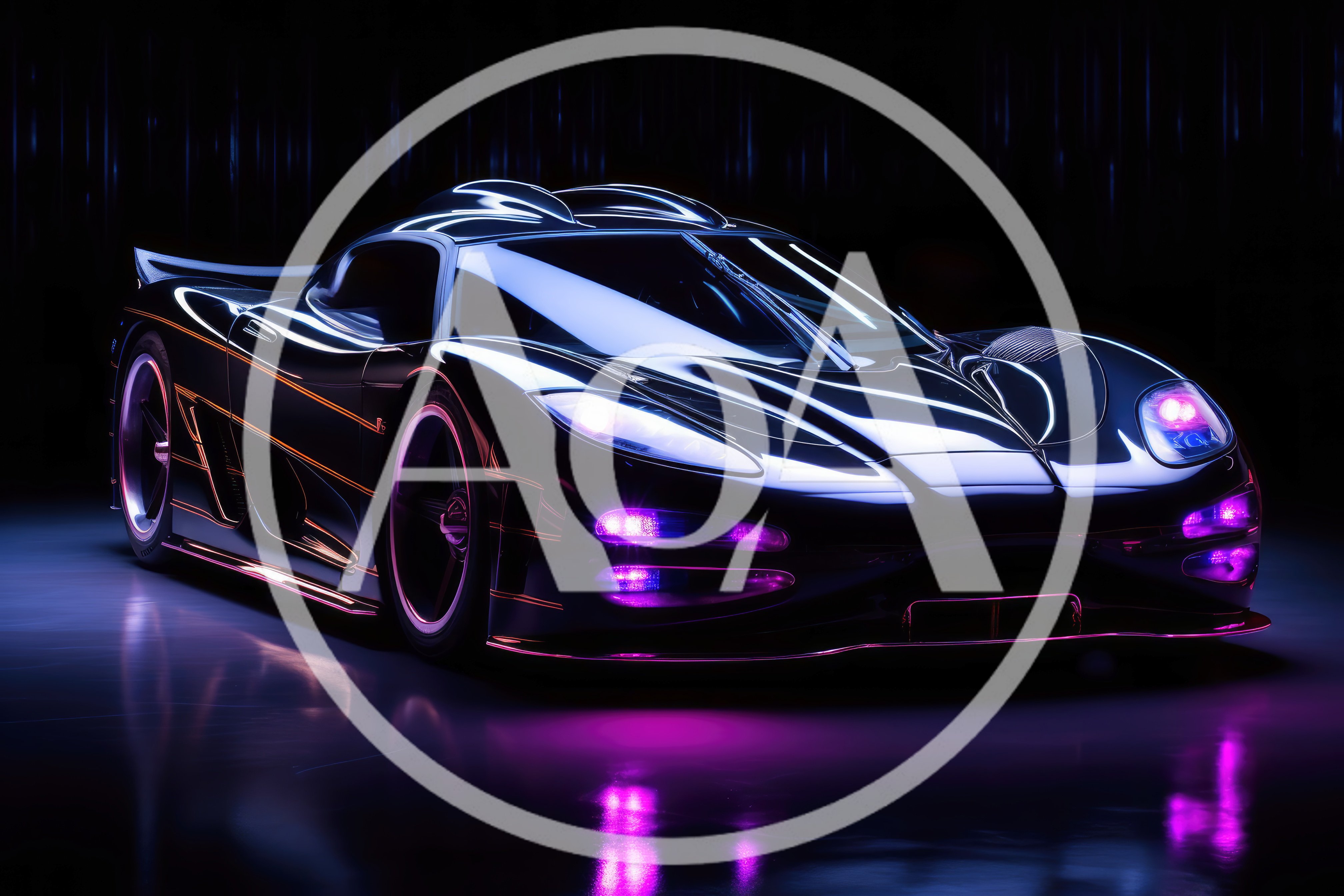 Futuristic Black Supercar With Neon Purple Lighting