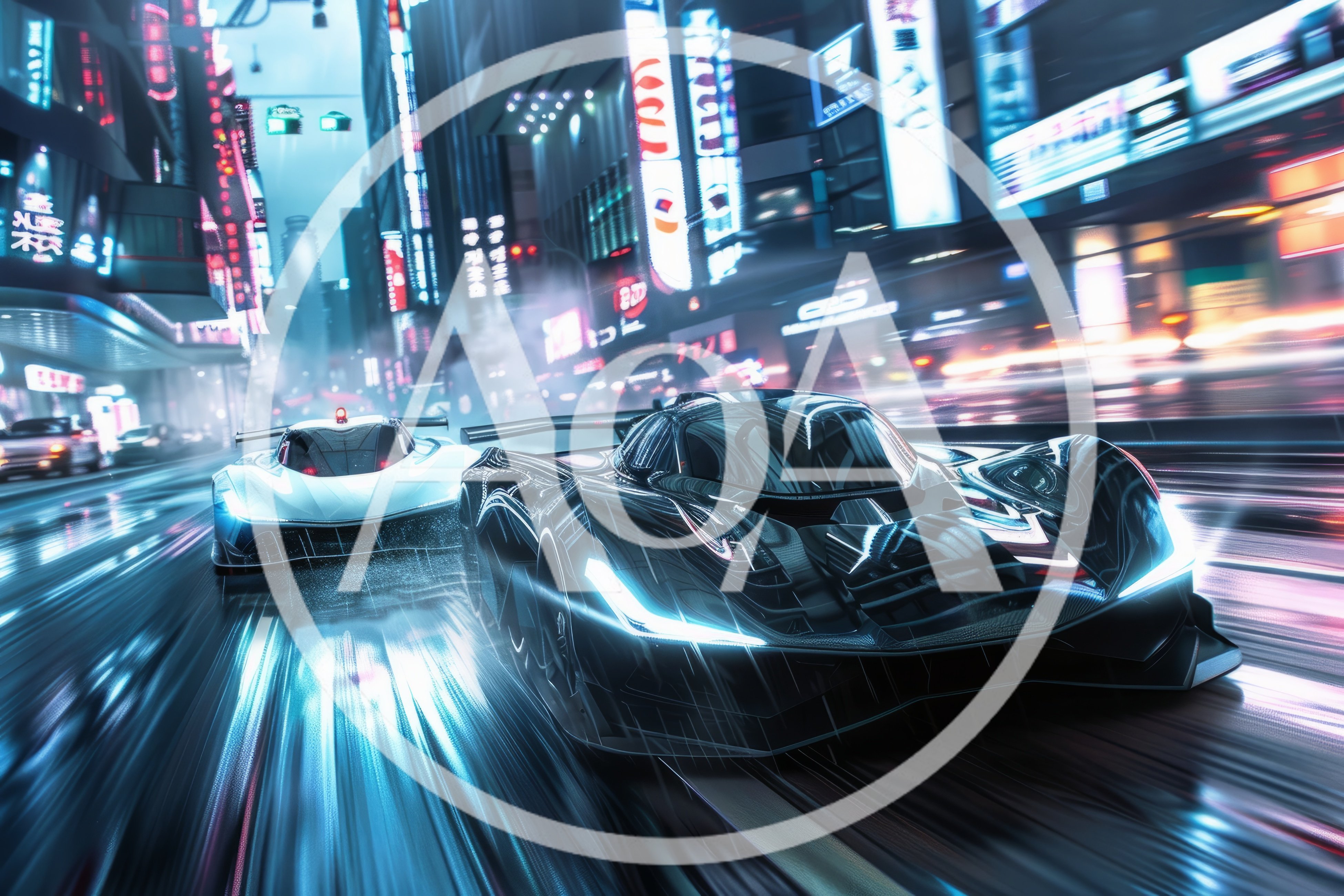 Futuristic Supercars Racing Through Neon Tokyo City Streets