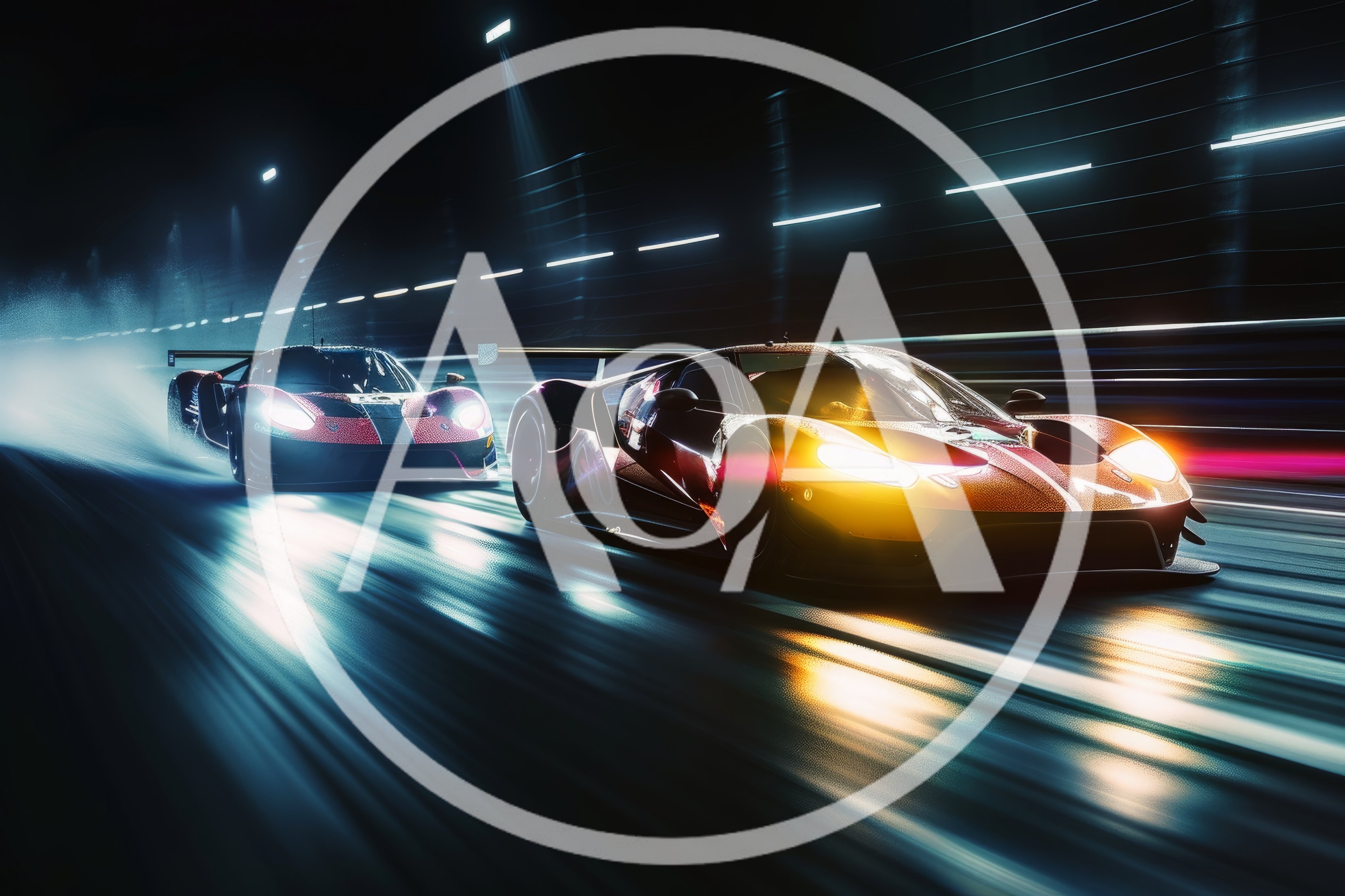 Two Supercars Racing Through A Night Tunnel