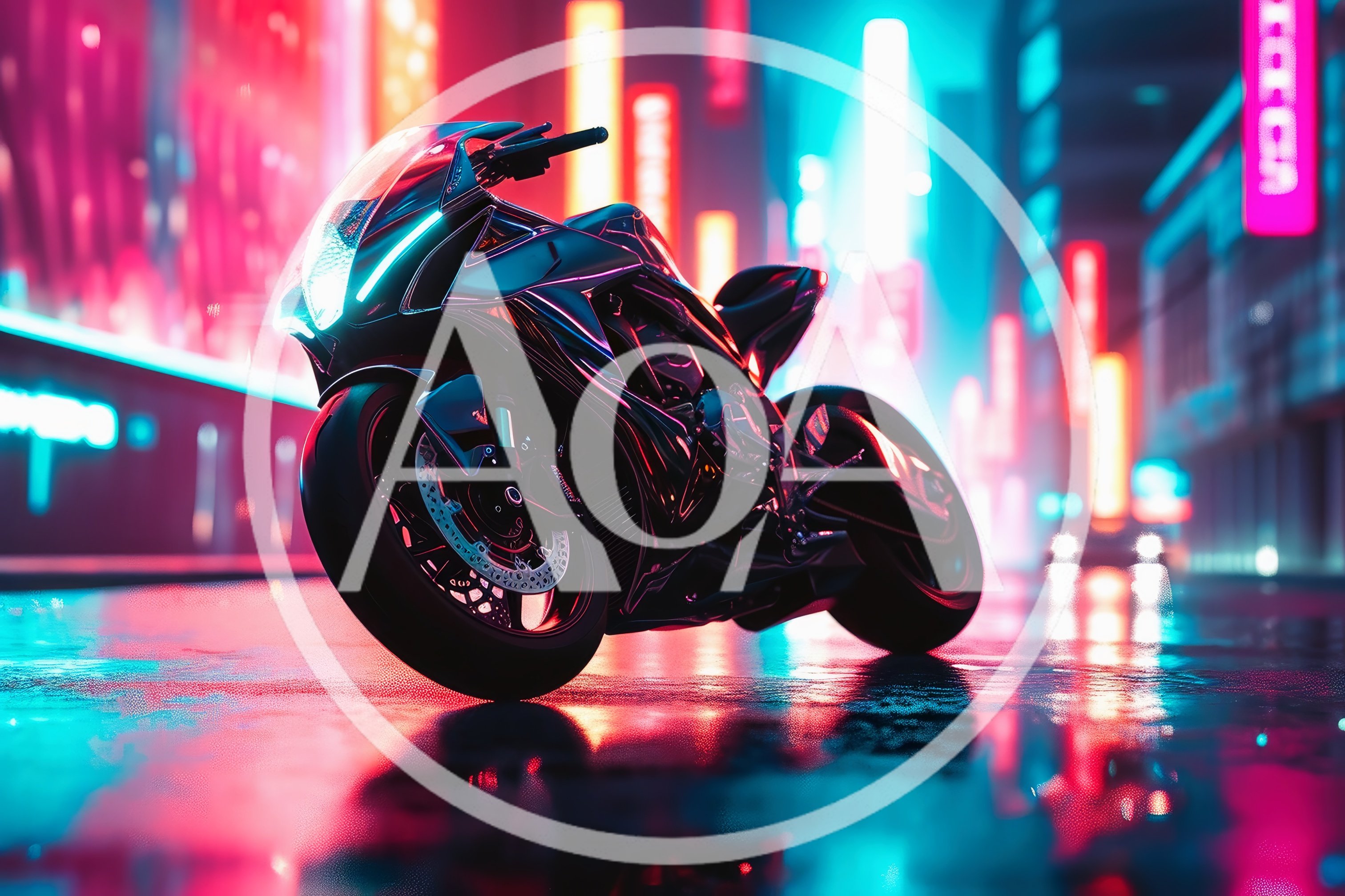 Futuristic Sportbike Parked On Neon Lit City Street