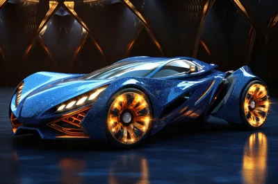 Futuristic Blue Concept Supercar With Glowing Wheels