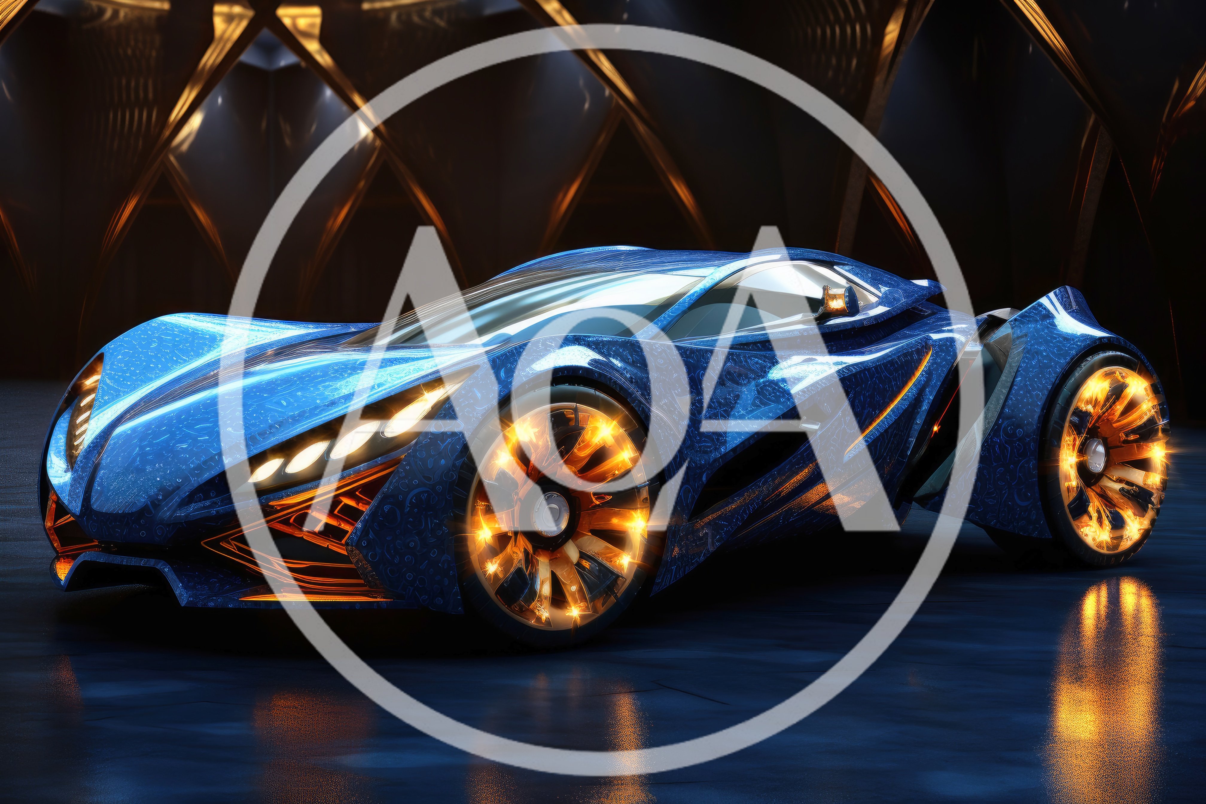 Futuristic Blue Concept Supercar With Glowing Wheels