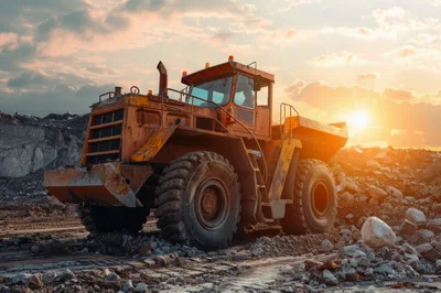 Heavy Duty Mining Dump Truck At Sunset