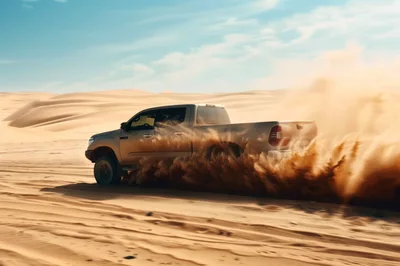 Pickup Truck Drifting Through Desert Sand Dunes