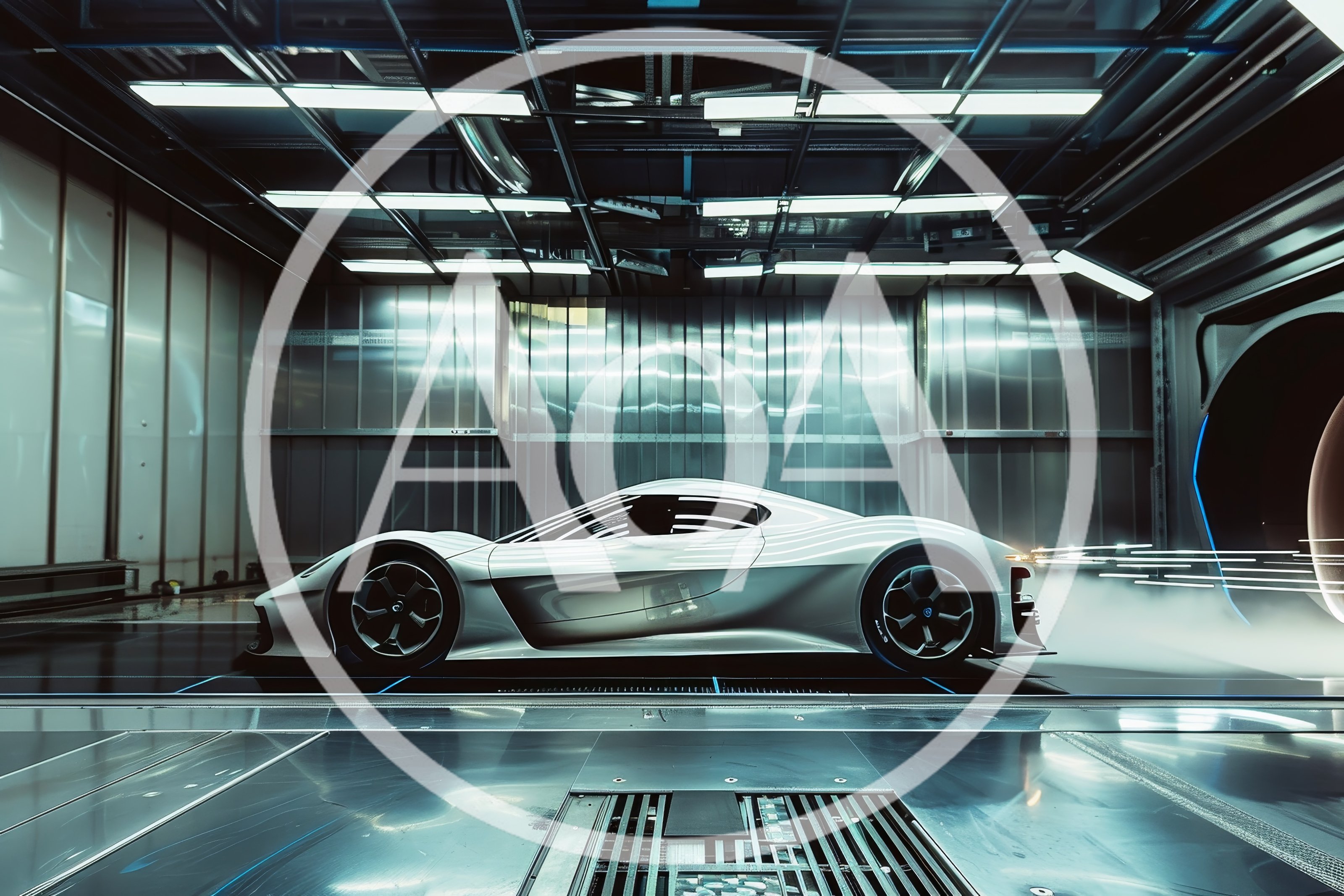 Futuristic Concept Supercar In Aerodynamic Wind Tunnel Testing
