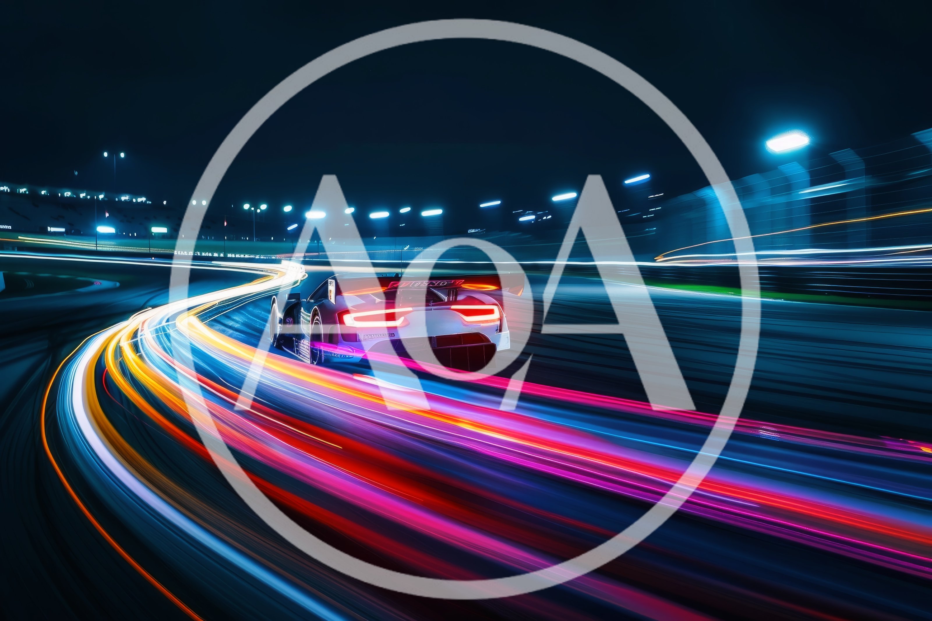 Racing Car Speeding on Track at Night