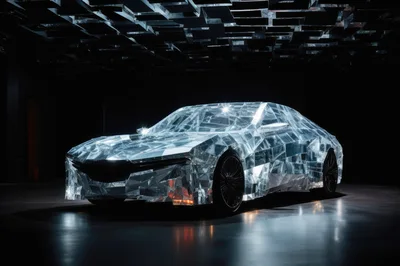 Crystal Faceted Luxury Concept Car In Dark Studio