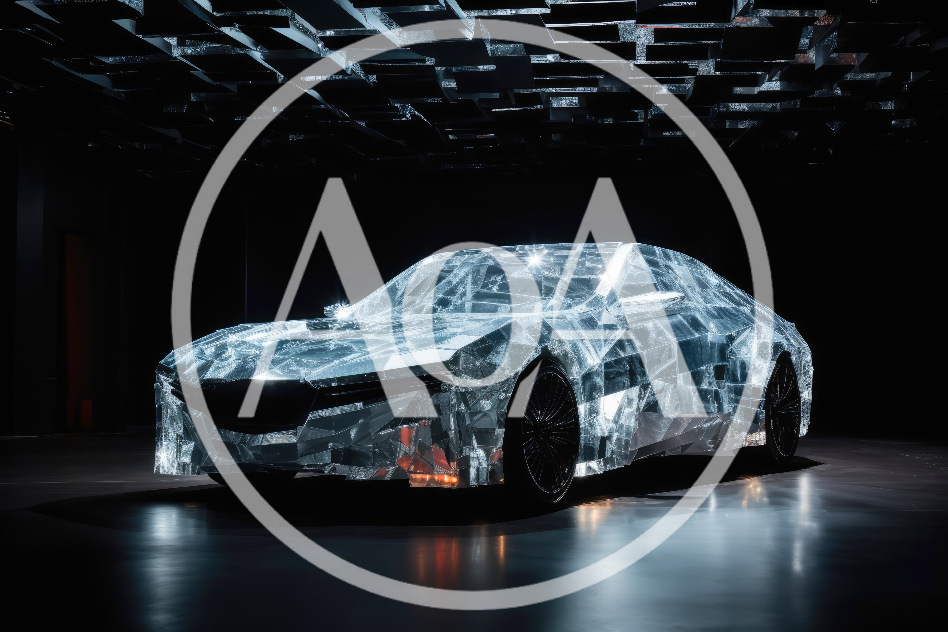 Crystal Faceted Luxury Concept Car In Dark Studio