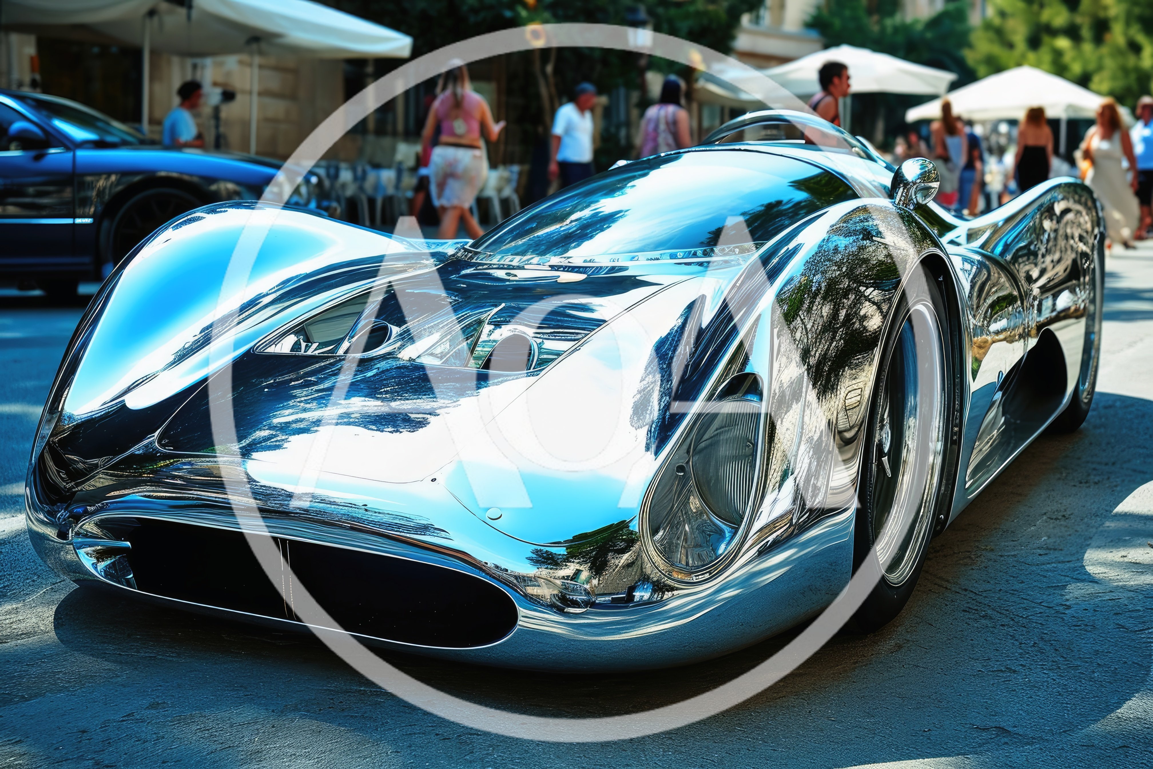 Chrome Concept Sports Car Parked On City Street