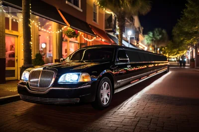 Black Stretch Limousine Parked on Historic Brick Street