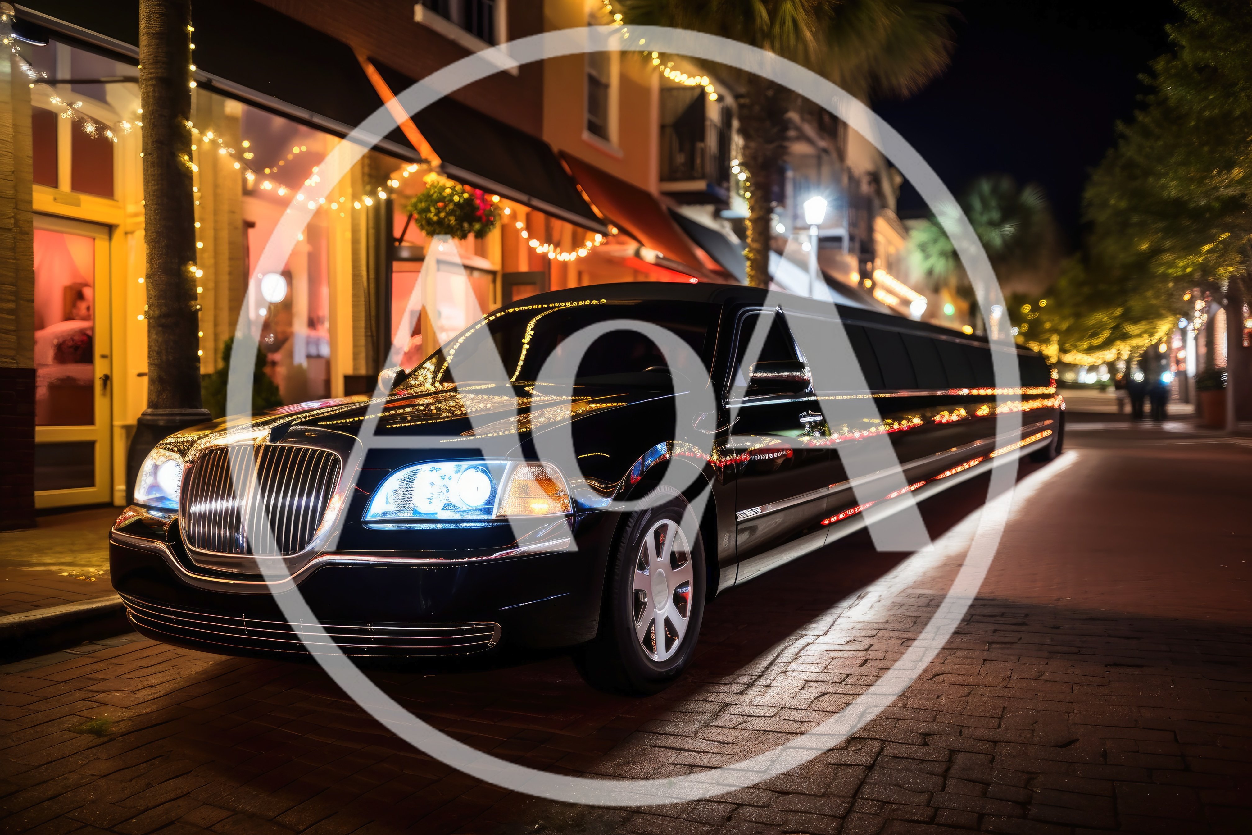 Black Stretch Limousine Parked on Historic Brick Street