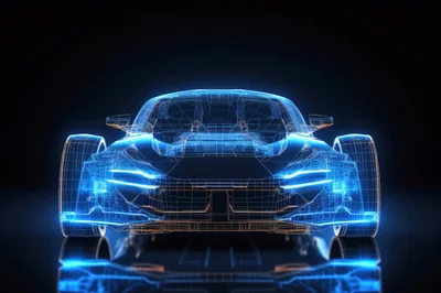Digital Wireframe Model Of A Futuristic Sports Car