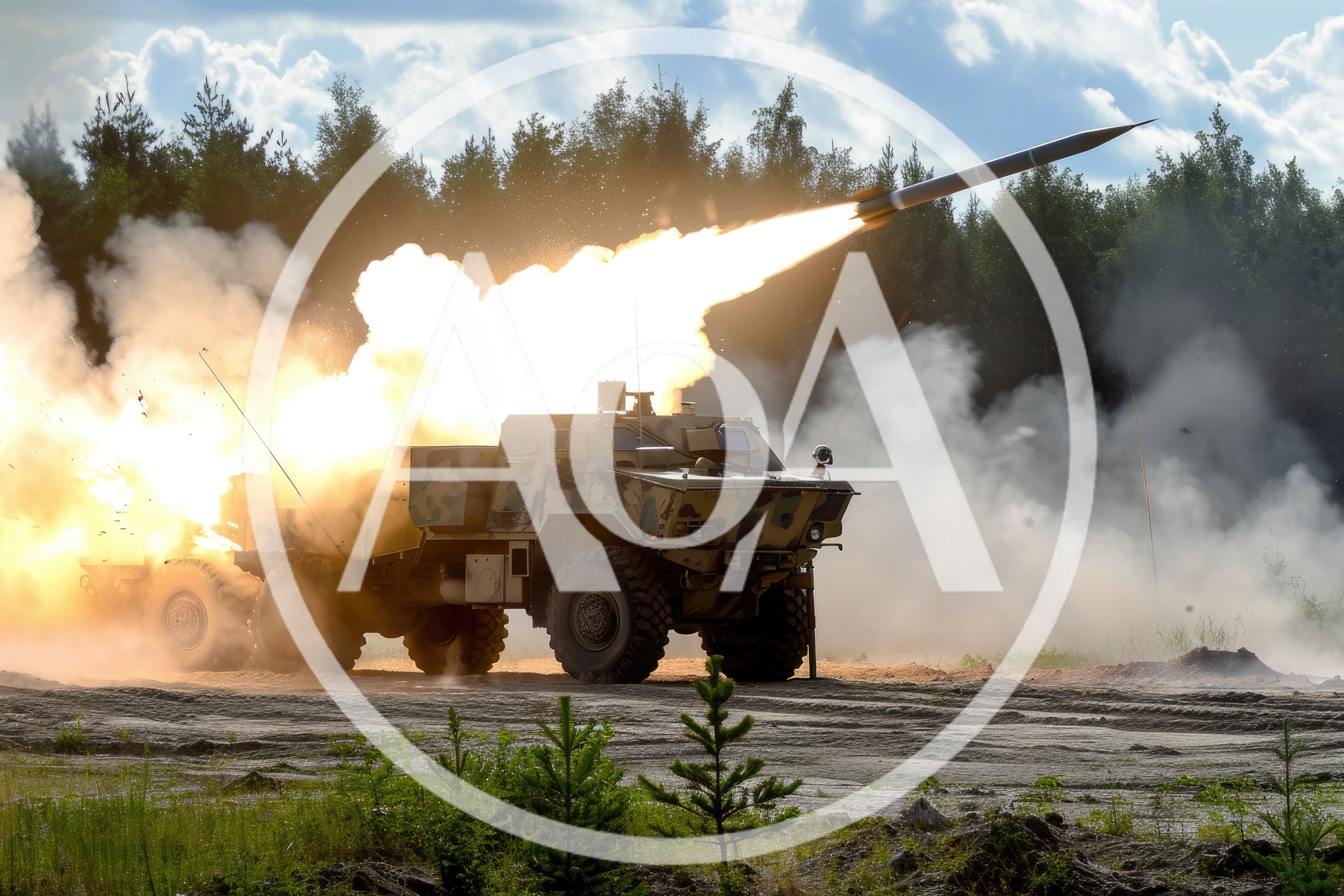 Military Rocket Launcher Vehicle Firing Missile