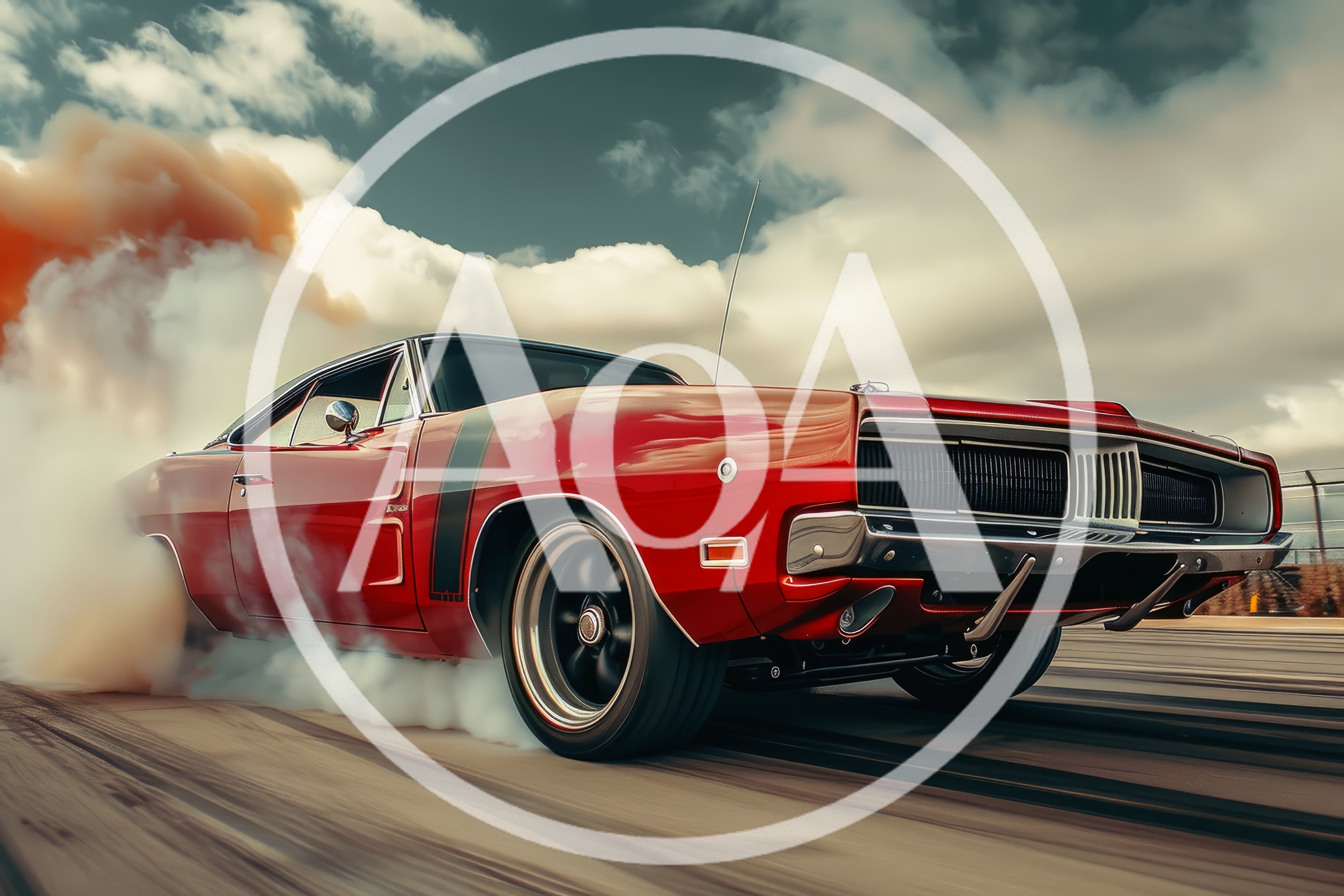 Red Muscle Car Performing A High Speed Burnout