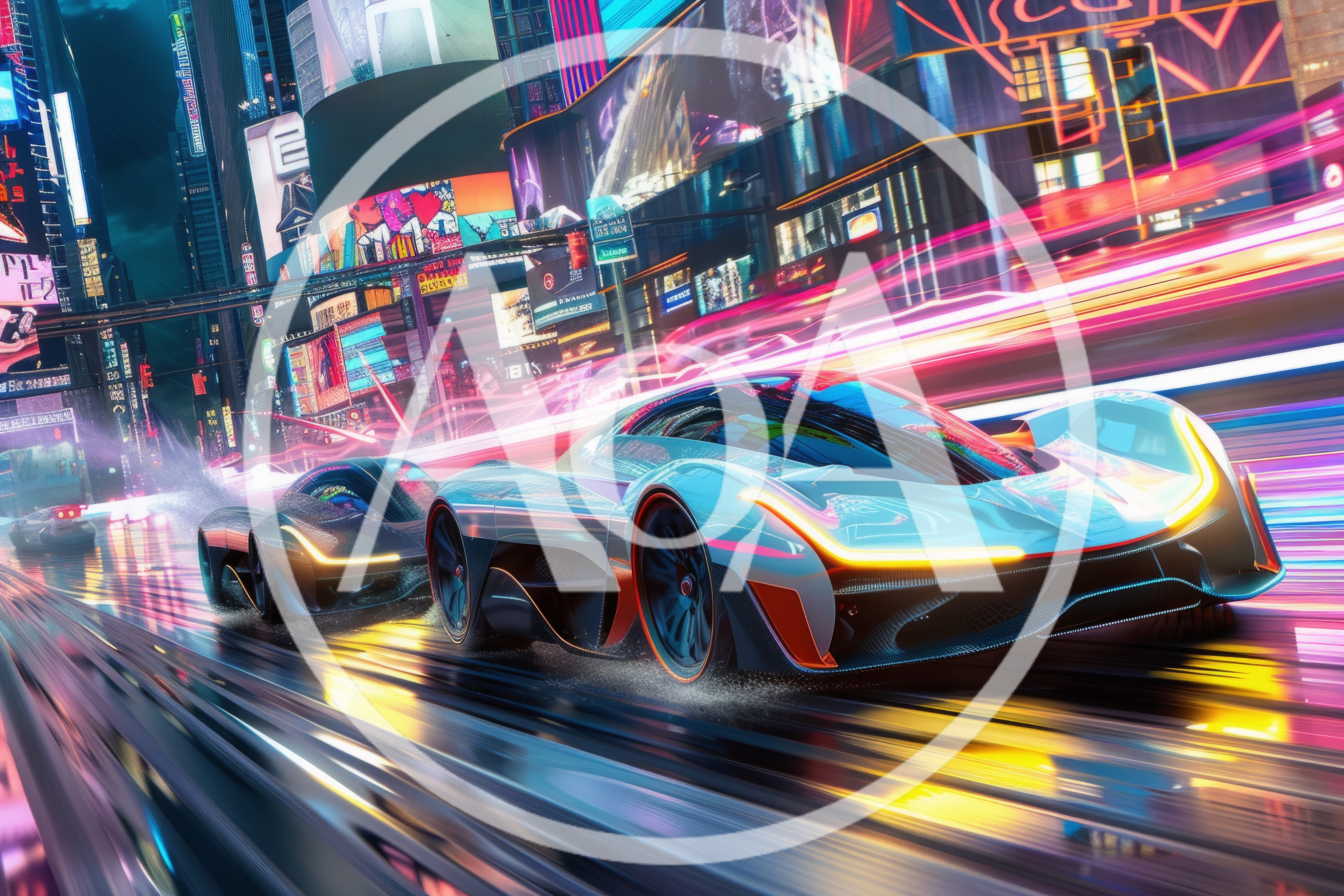 Futuristic Supercars Racing Through A Neon Cyberpunk City