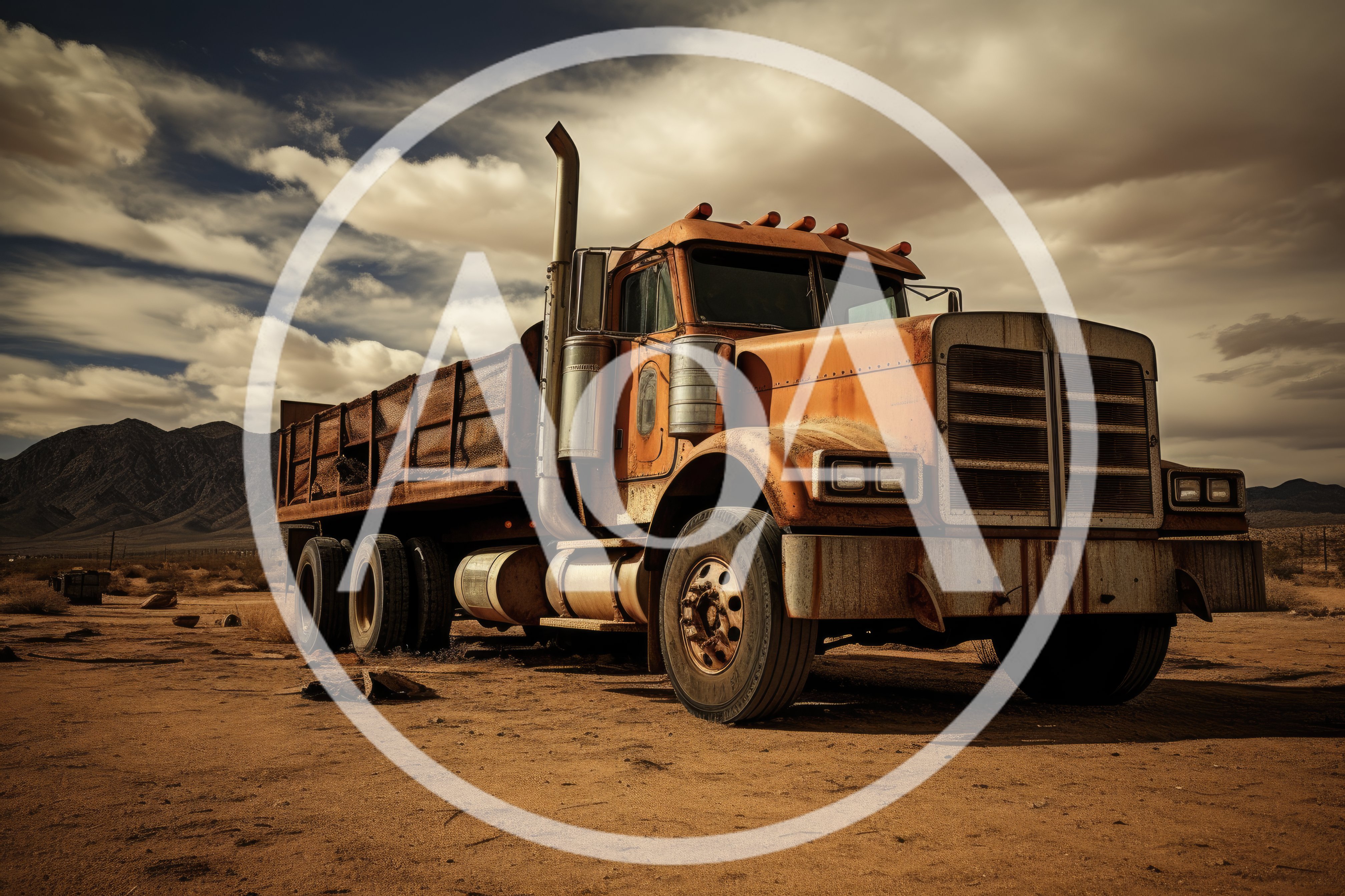 Rusty Orange Dump Truck Parked In Desert Landscape