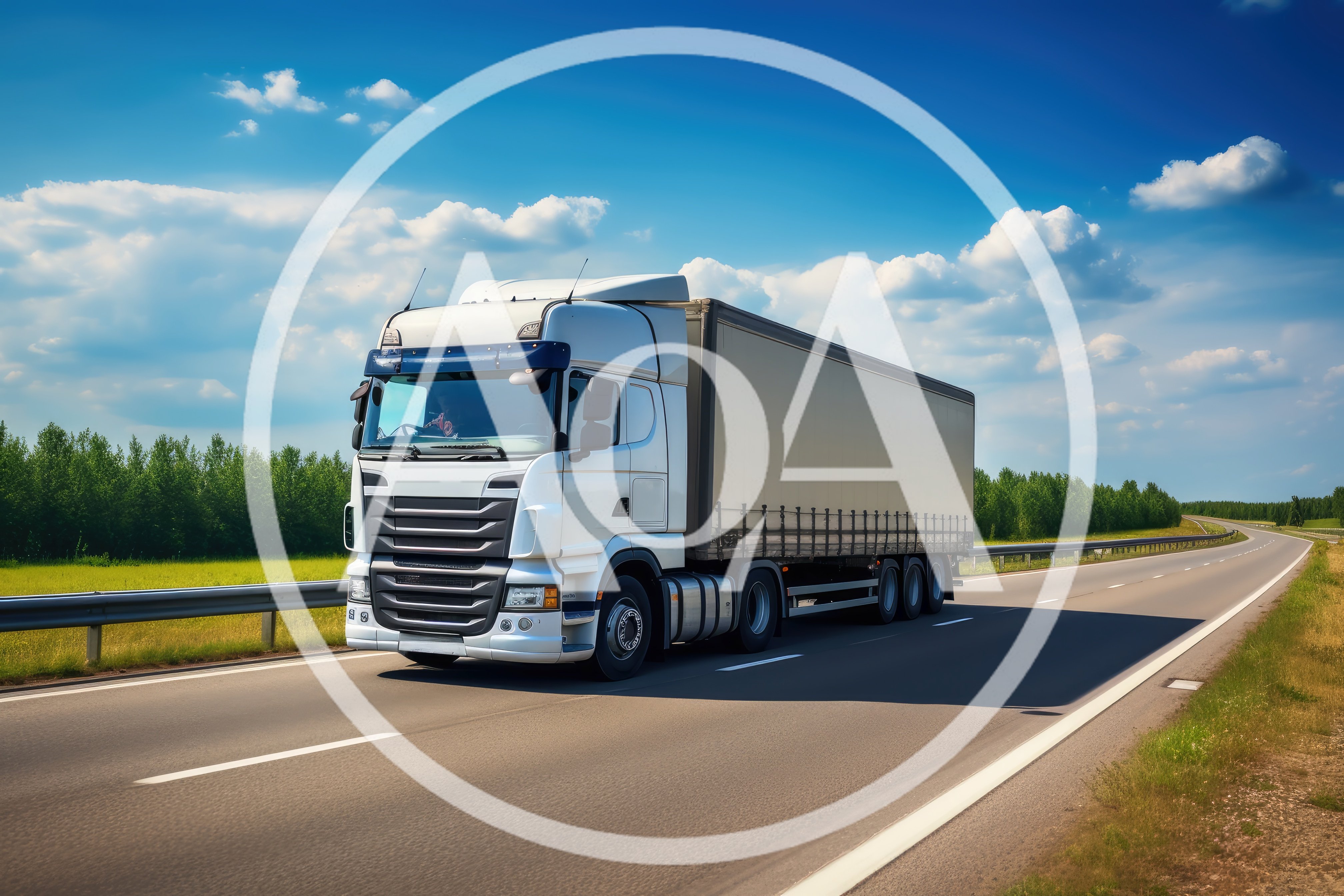 White Semi Truck Driving On A Sunny Highway