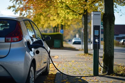 Electric Car Charging At A Public Street Station