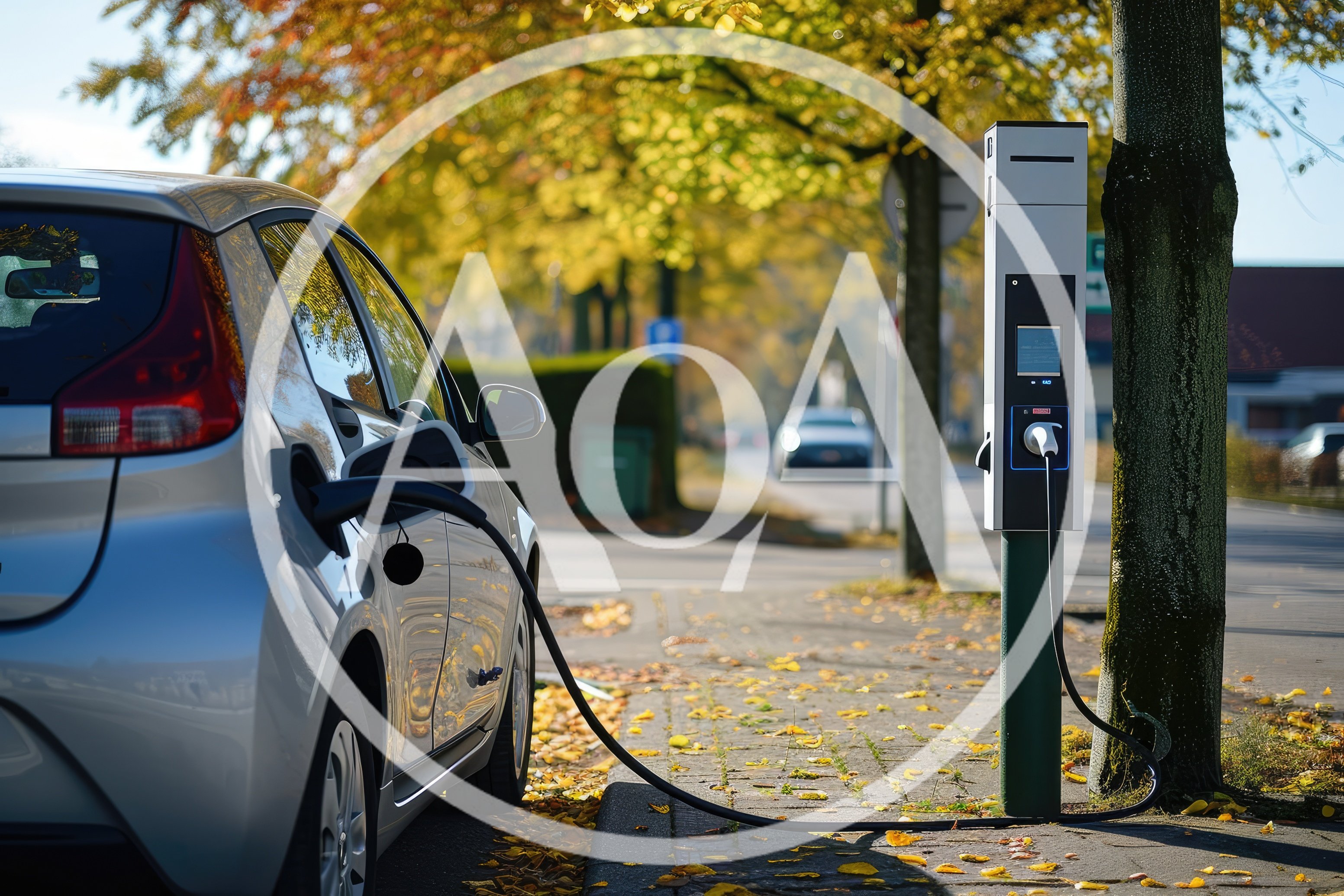 Electric Car Charging At A Public Street Station