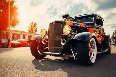 Custom Hot Rod Car With Flame Decals