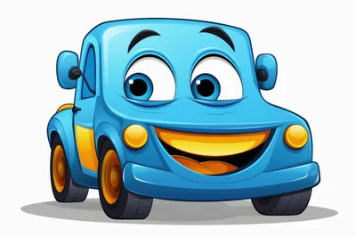 Cartoon Blue Car Character With A Happy Expression
