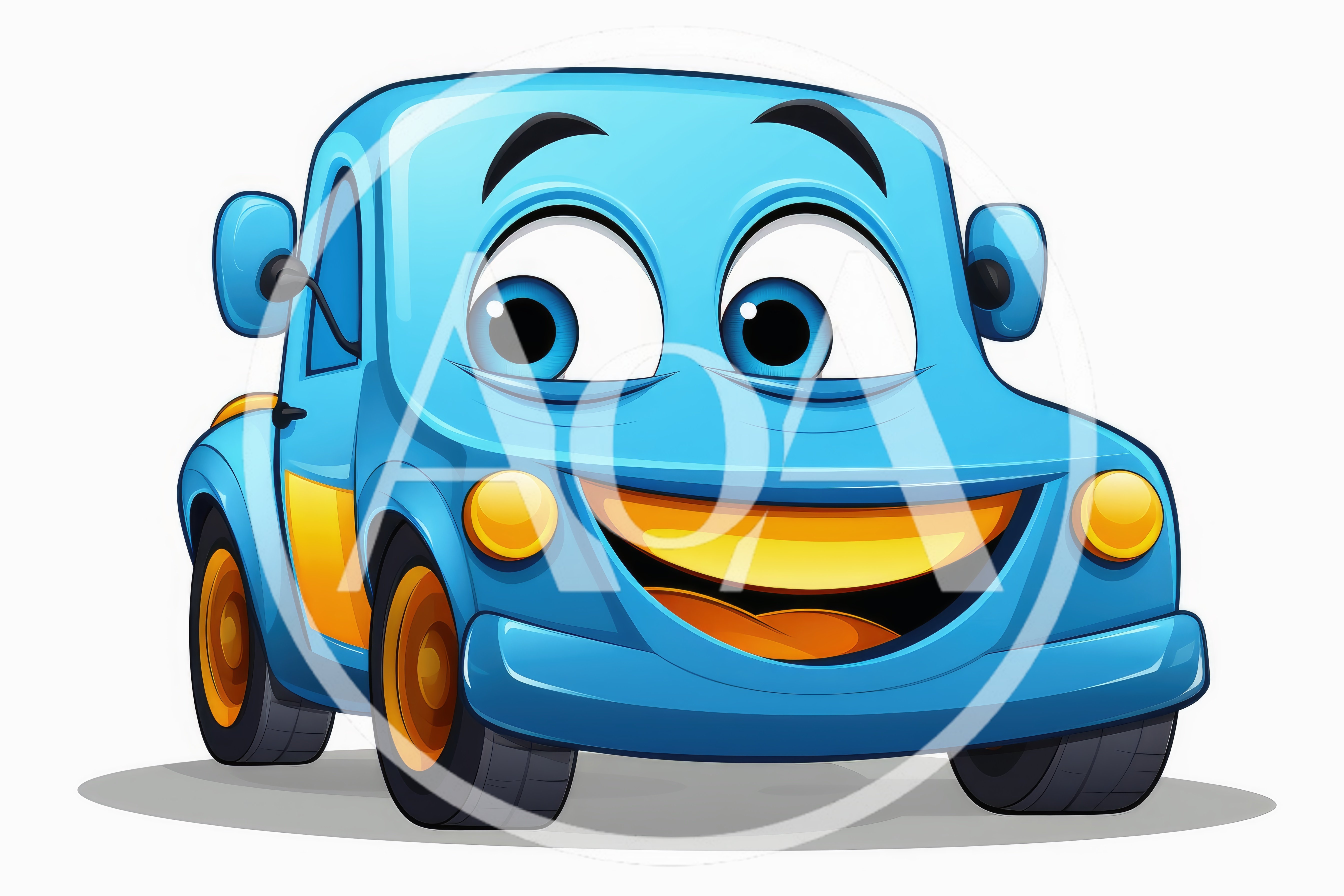 Cartoon Blue Car Character With A Happy Expression