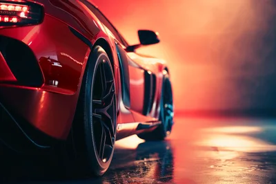 Red Sports Car In A Dark Studio