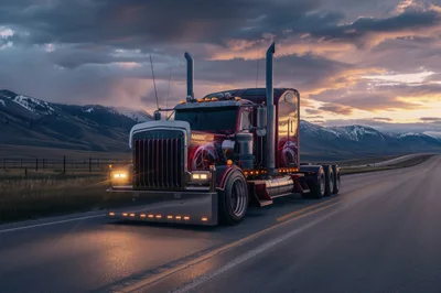 Custom Semi Truck Driving On Scenic Mountain Highway