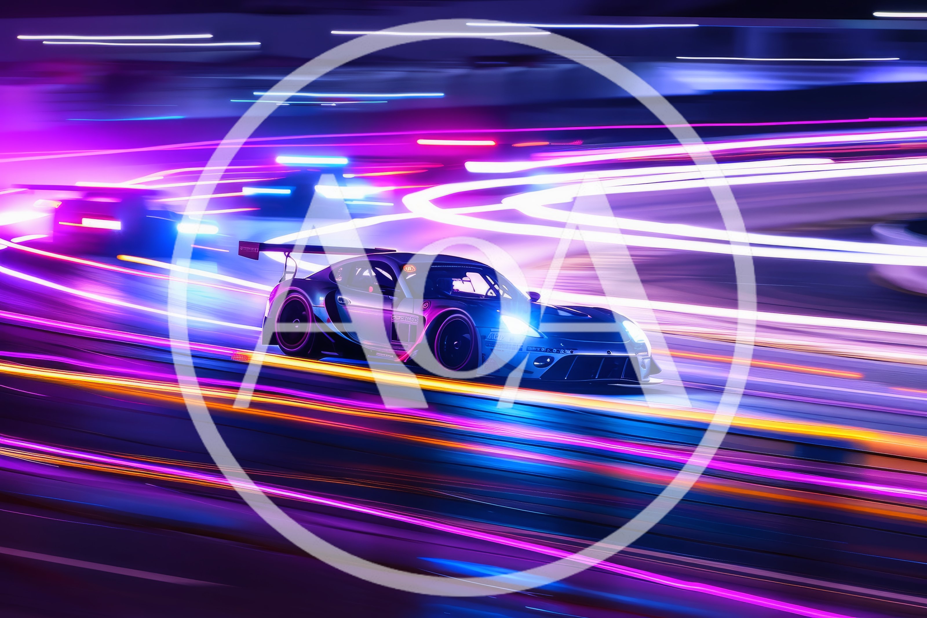 Racing Sports Car Drifting On Neon Lit Track