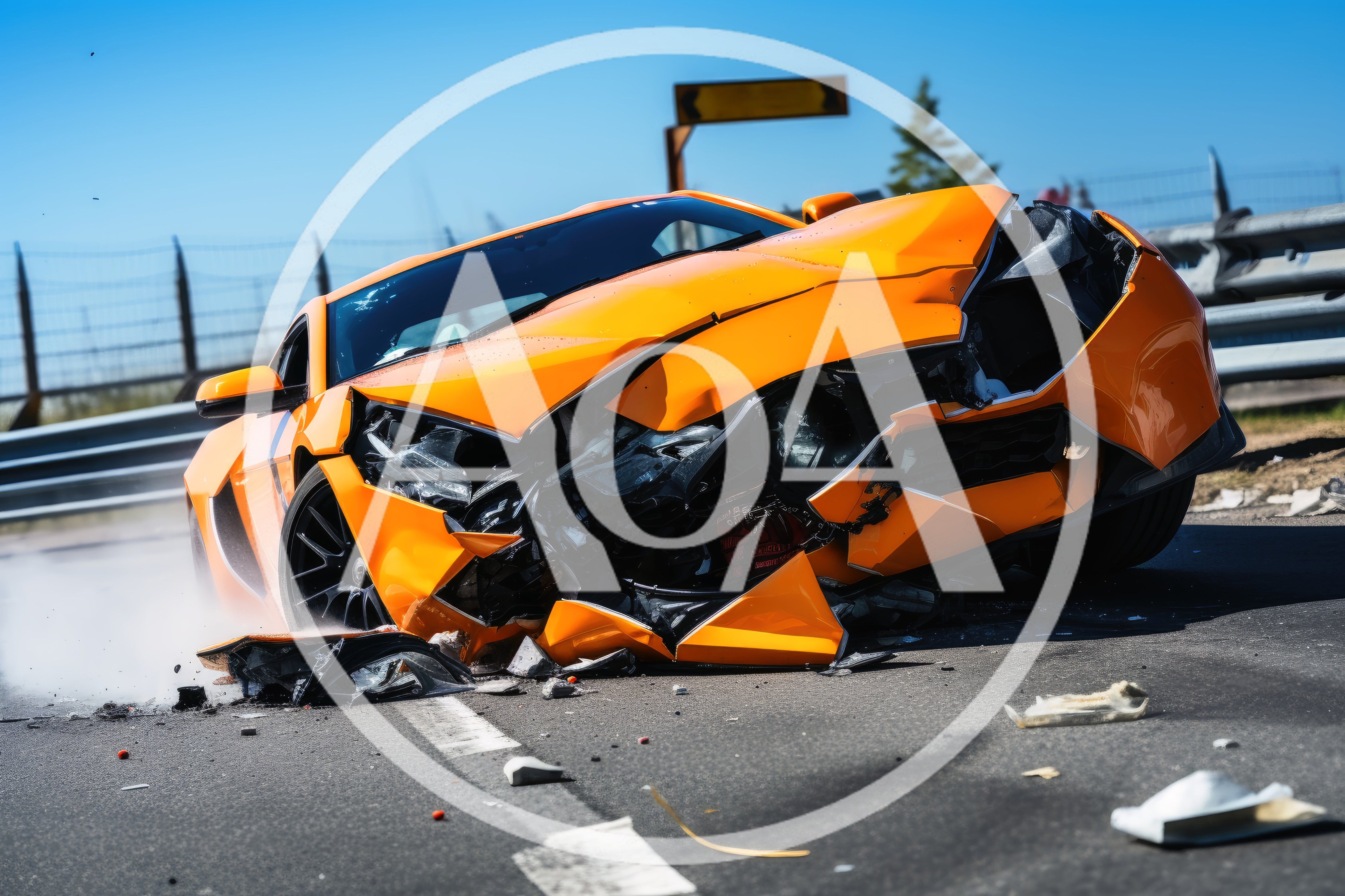 Damaged Orange Sports Car After High Speed Collision