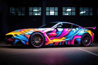 Custom Sports Car With Vibrant Abstract Graffiti Wrap