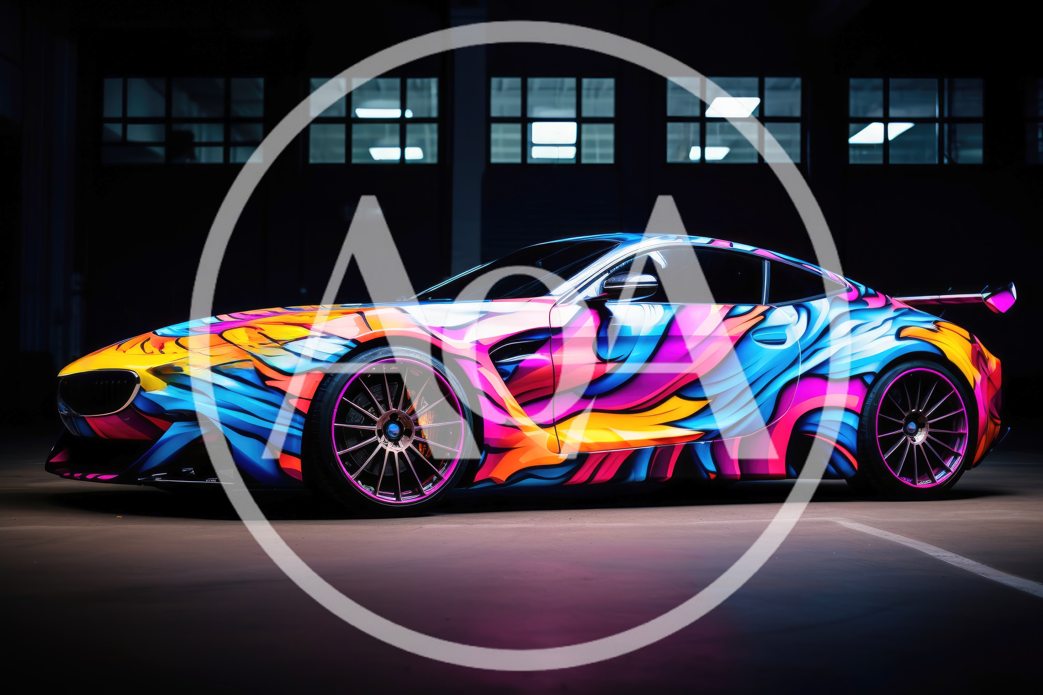 Custom Sports Car With Vibrant Abstract Graffiti Wrap