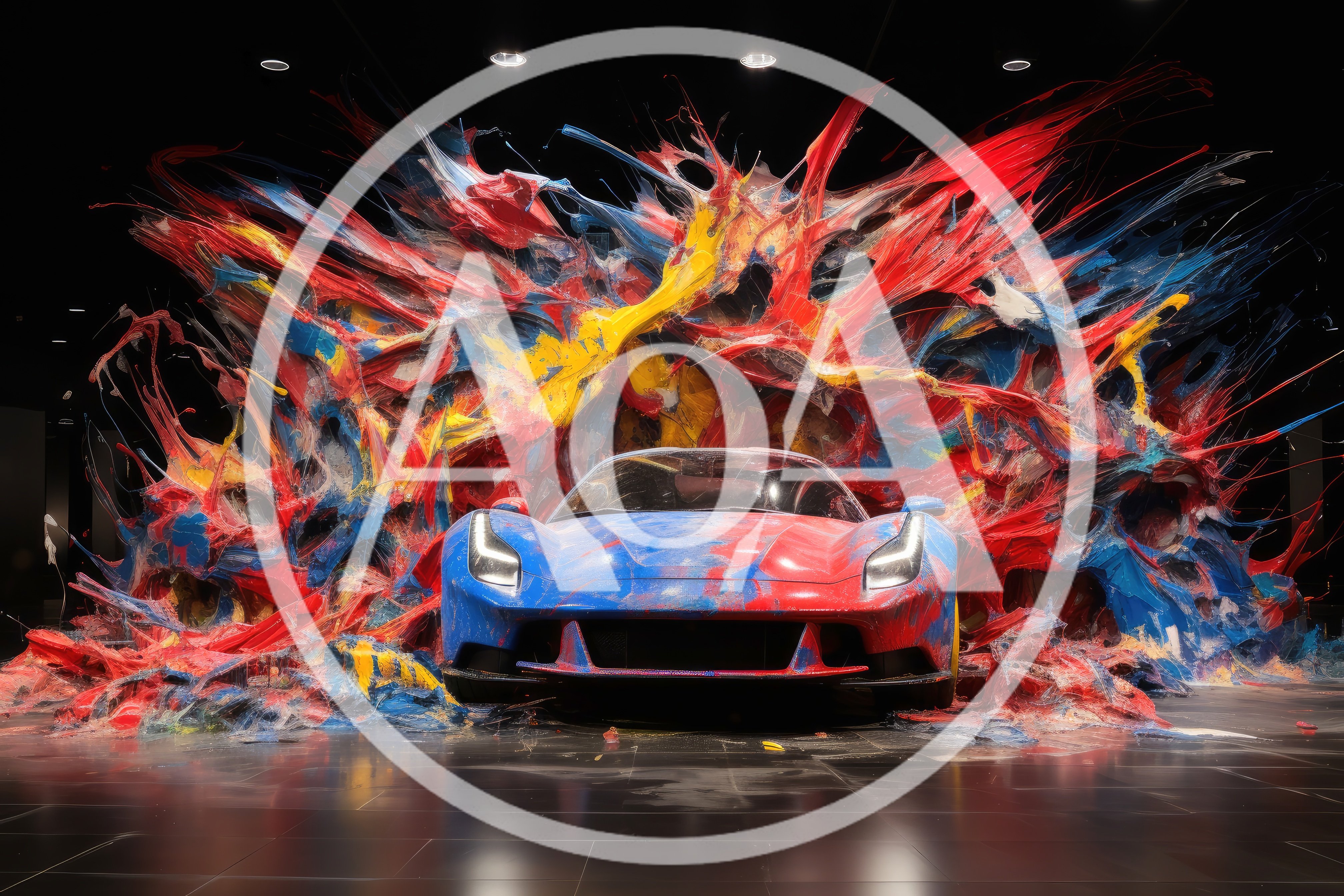 Sports Car Surrounded By Abstract Paint Explosion