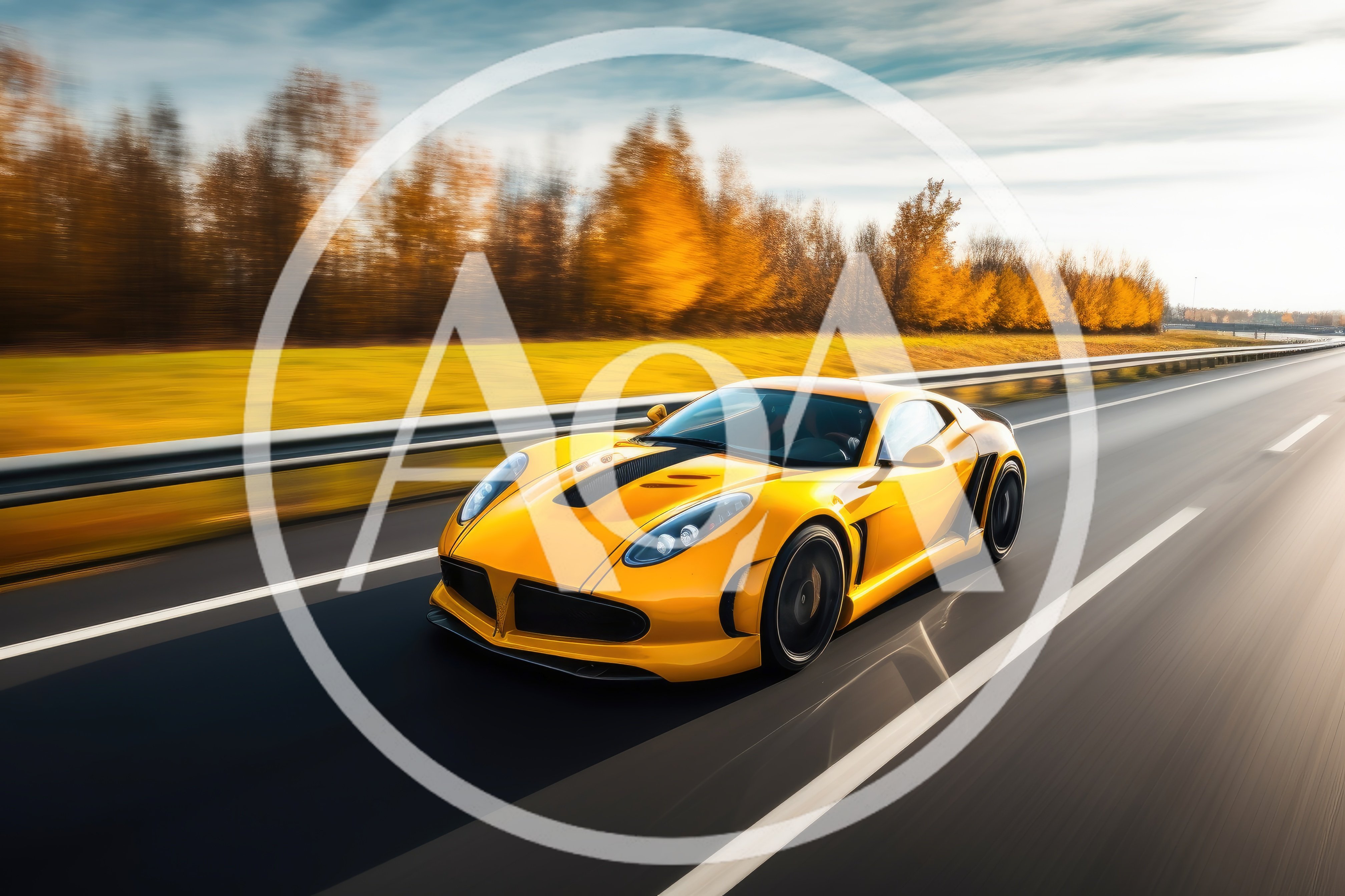 Yellow Sports Car Driving Fast on Highway