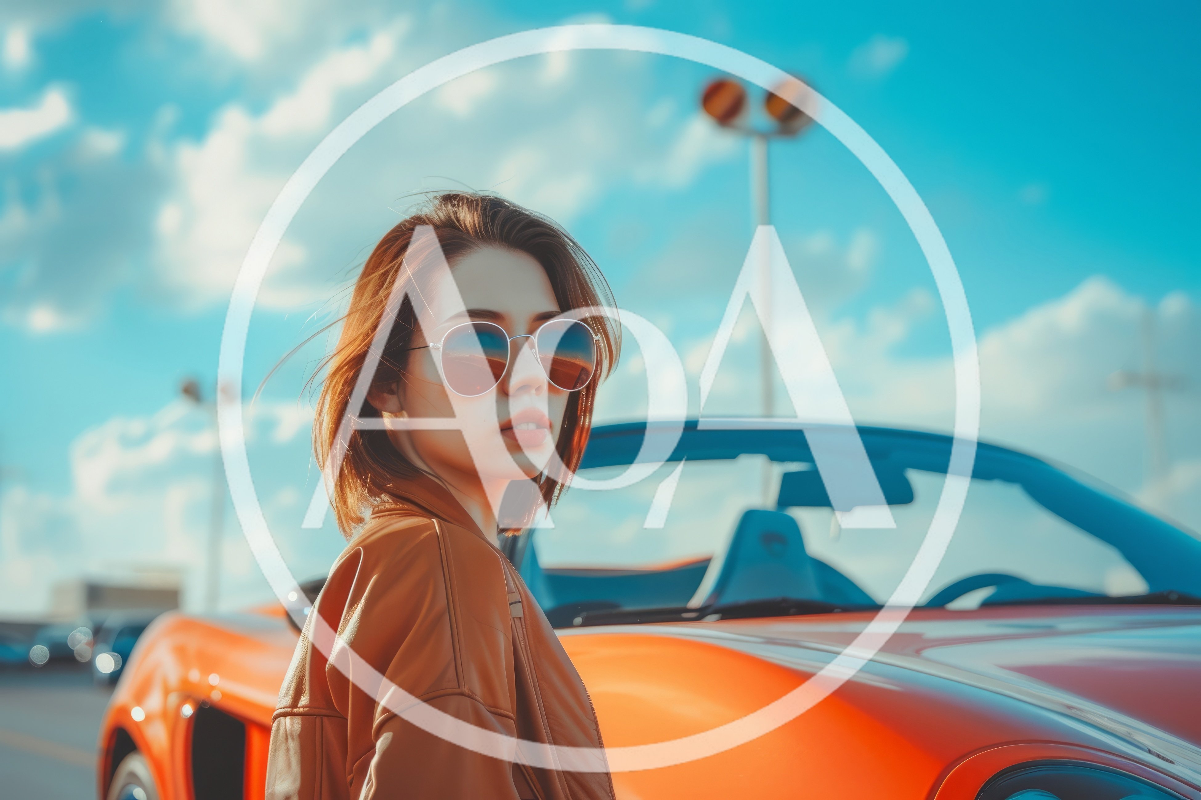 Young Woman Posing With Orange Convertible Sports Car