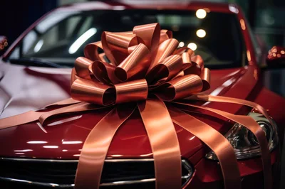 Red Car With A Large Gift Bow