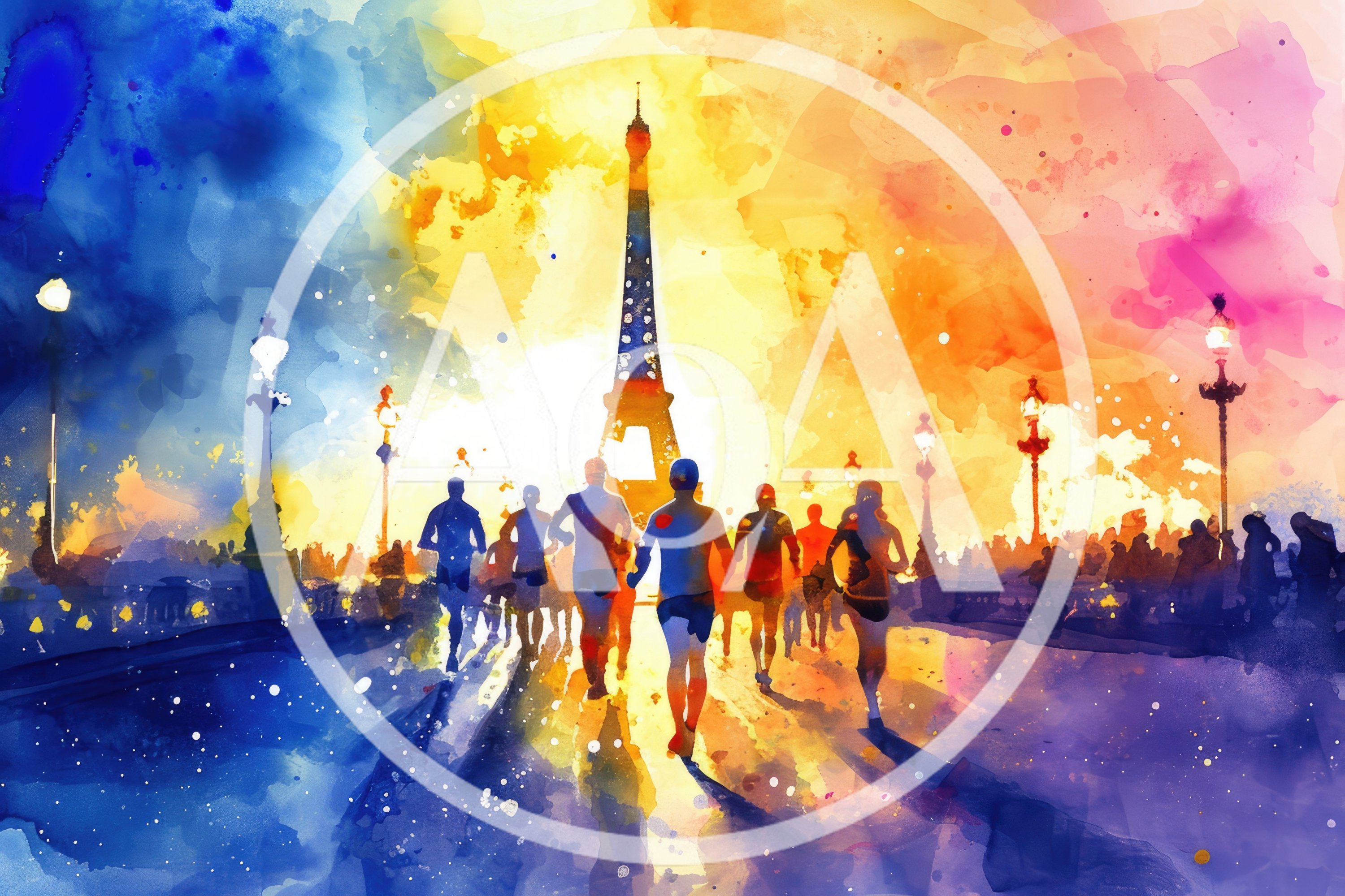 Runners Participating In A Marathon Near The Eiffel Tower