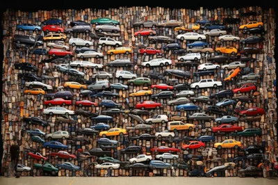 Large Wall Installation Made of Miniature Toy Cars