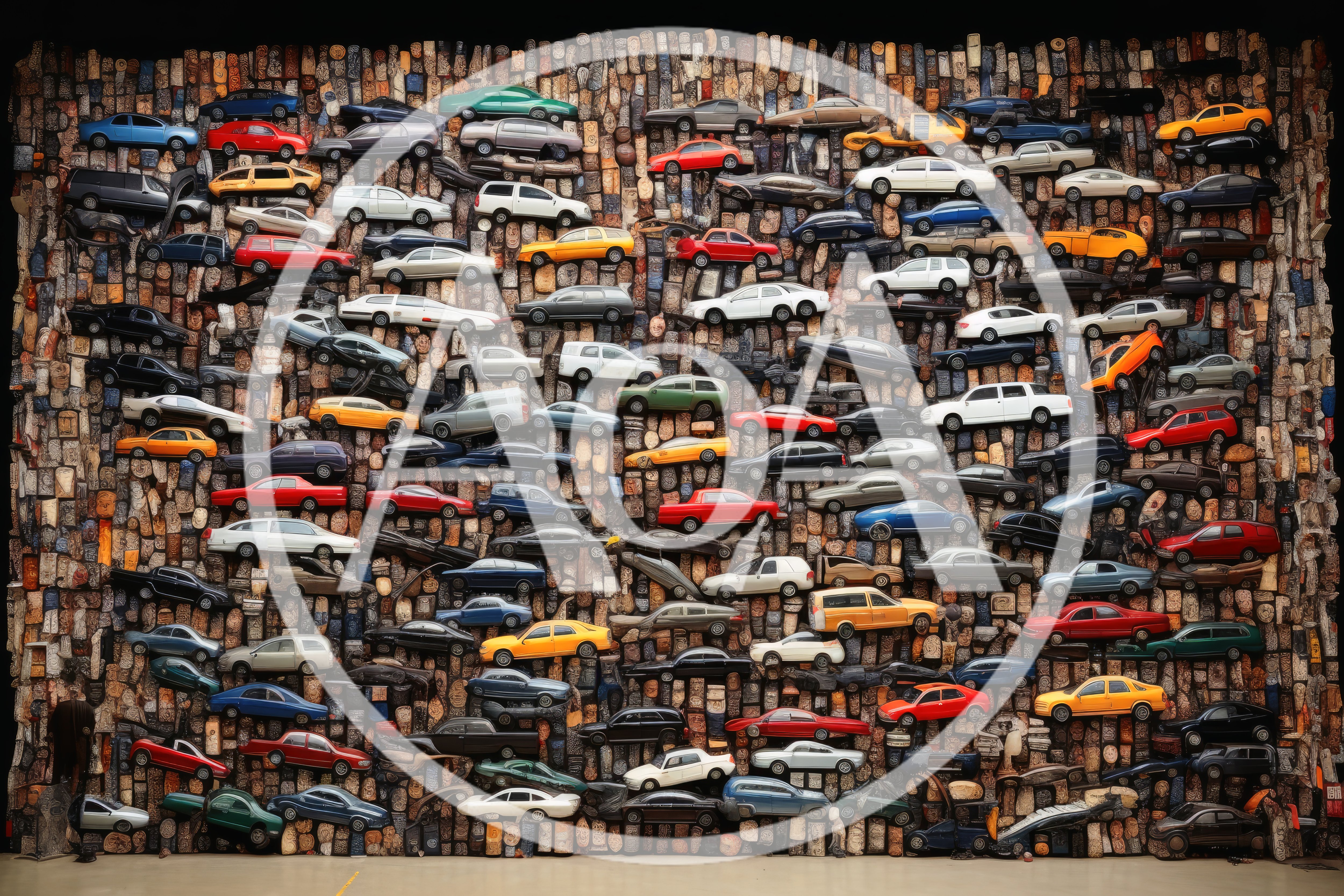 Large Wall Installation Made of Miniature Toy Cars