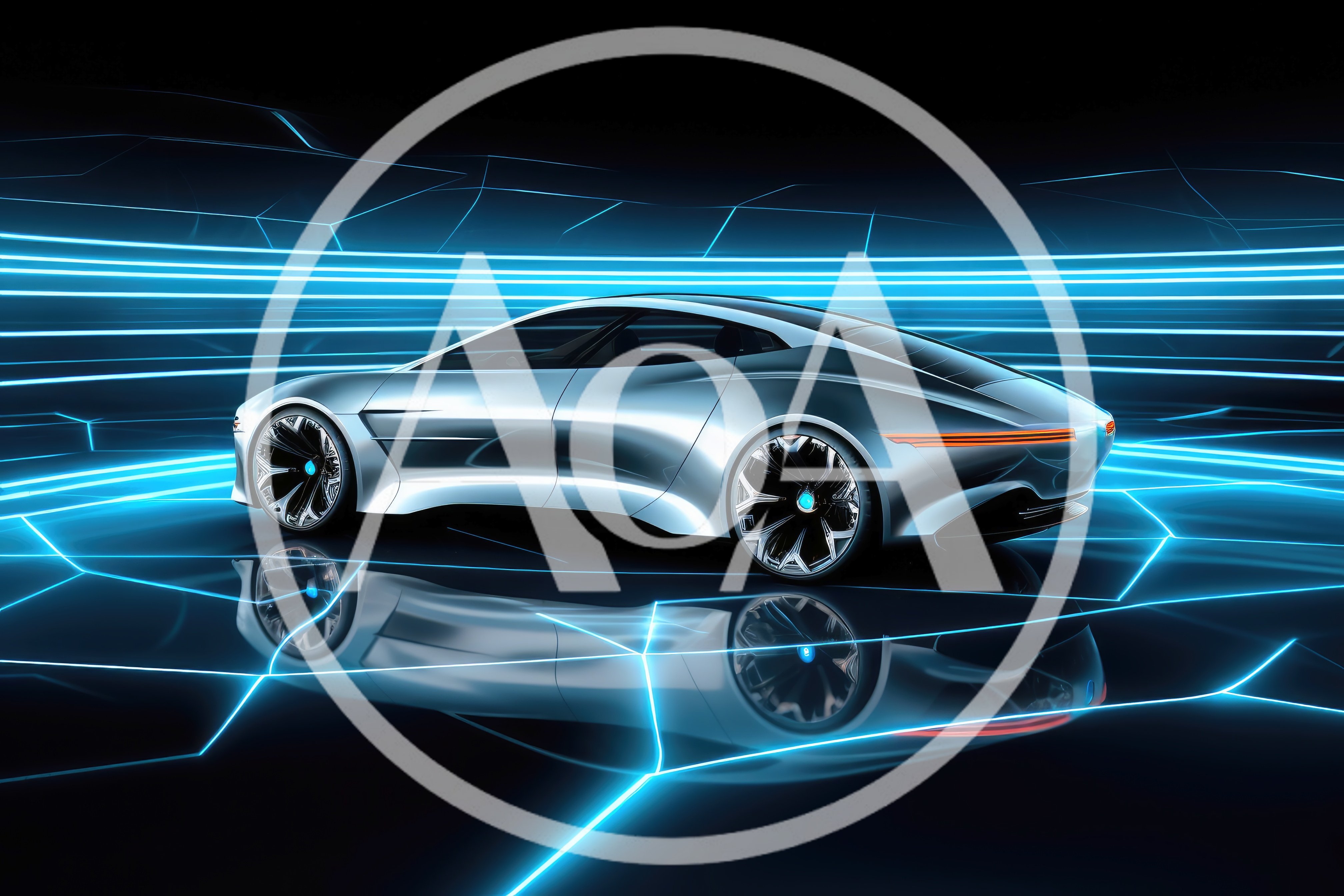 Futuristic Silver Concept Car In Digital Cyber Environment