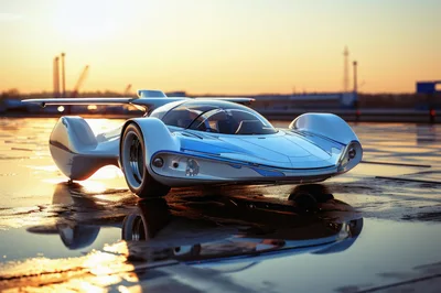 Futuristic Concept Sports Car On Wet Tarmac