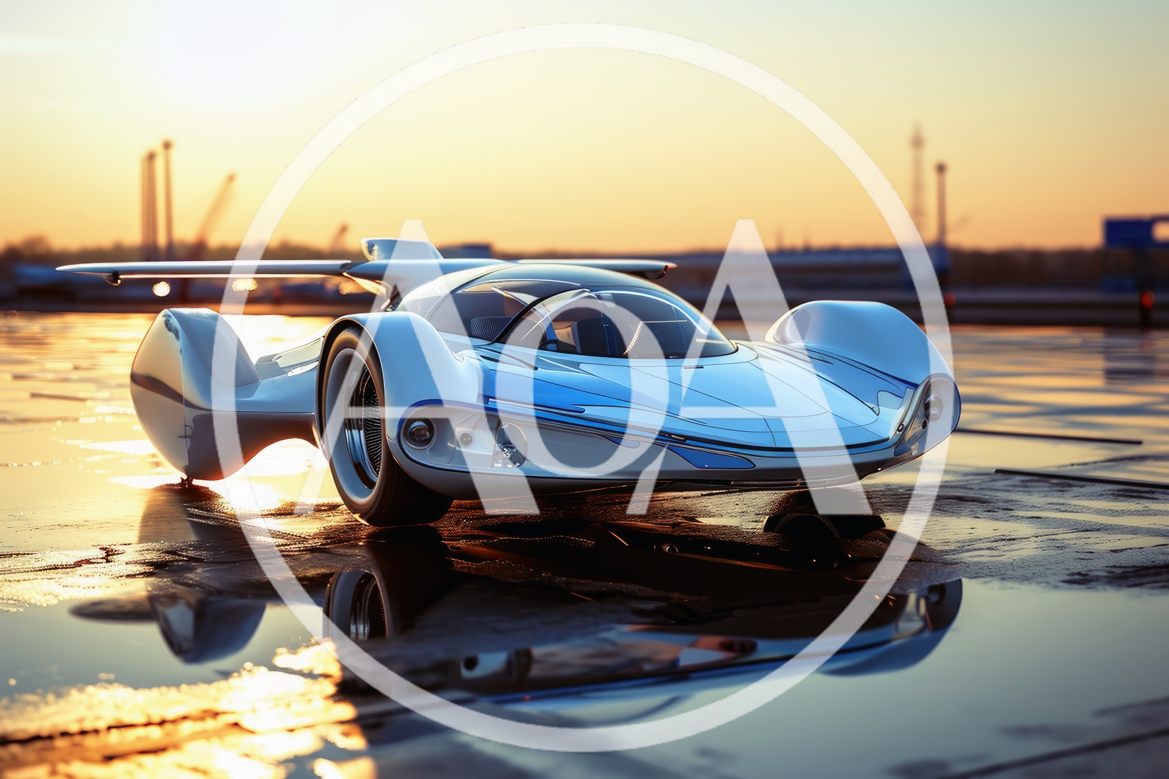 Futuristic Concept Sports Car On Wet Tarmac