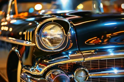 Close Up Of A Vintage Classic Car Headlight